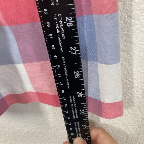 Vintage Russ Skirt Womens Medium Red Blue Plaid Cotton Button Front Pockets 80s - Picture 6 of 14